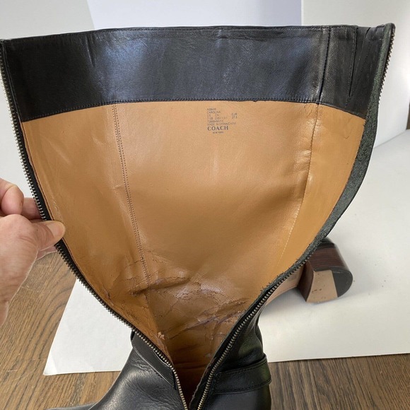 COACH Boots Black Riding CAROLINA SZ 7.5B Black Leather - Picture 6 of 12